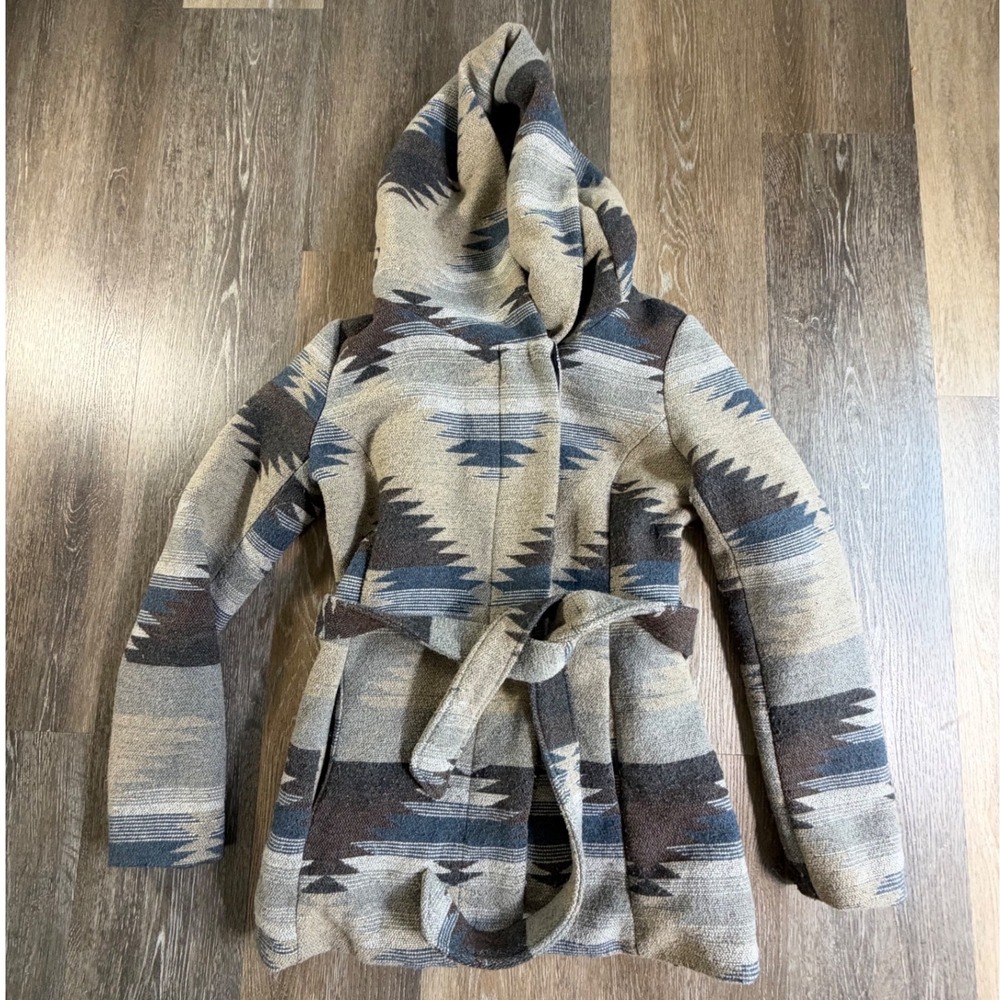 Mossimo Supply Co Hooded Wrap Coat Womens S Multicolor Southwestern Aztec Belted